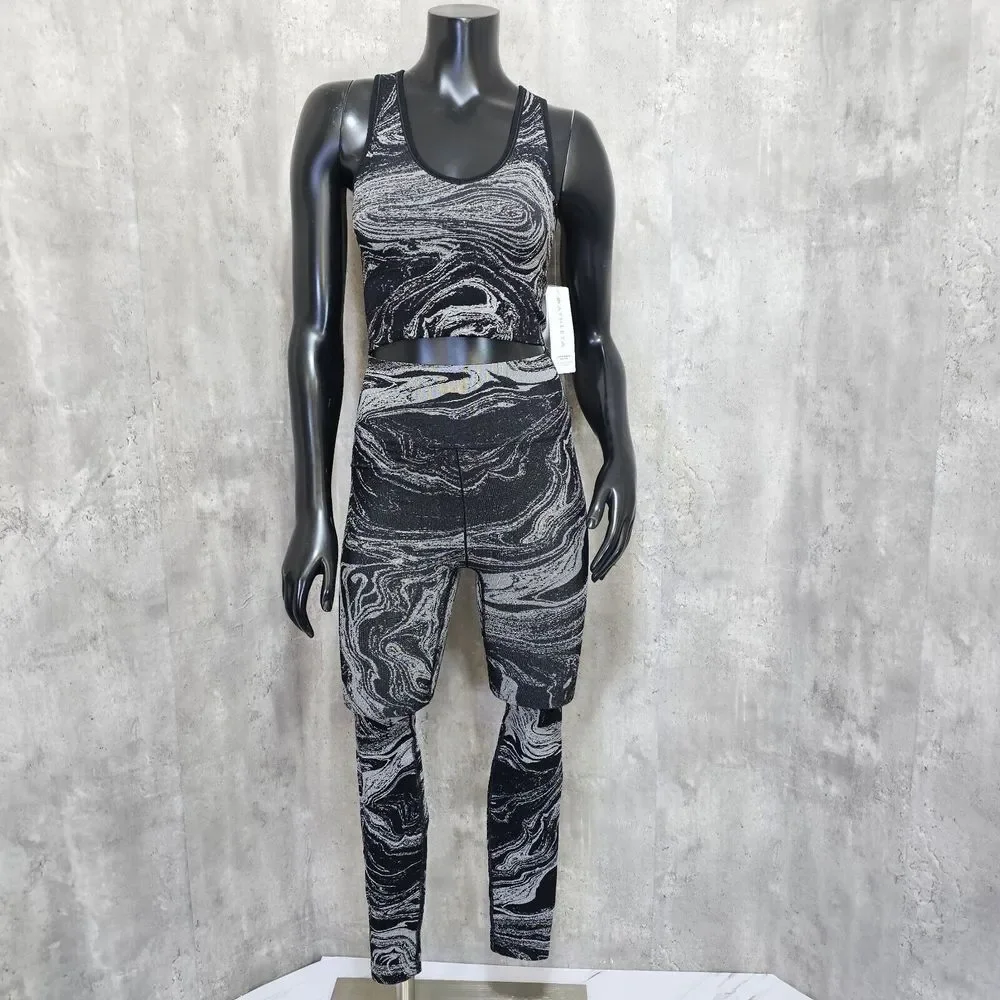 Athleta Womens XS Aurora Seamless Shine Metallic‎ Swirl Workout Set Tank & Pants - Picture 2 of 13
